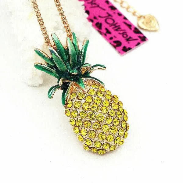 Betsey Johnson Pineapple Yellow Crystal Gold Necklace