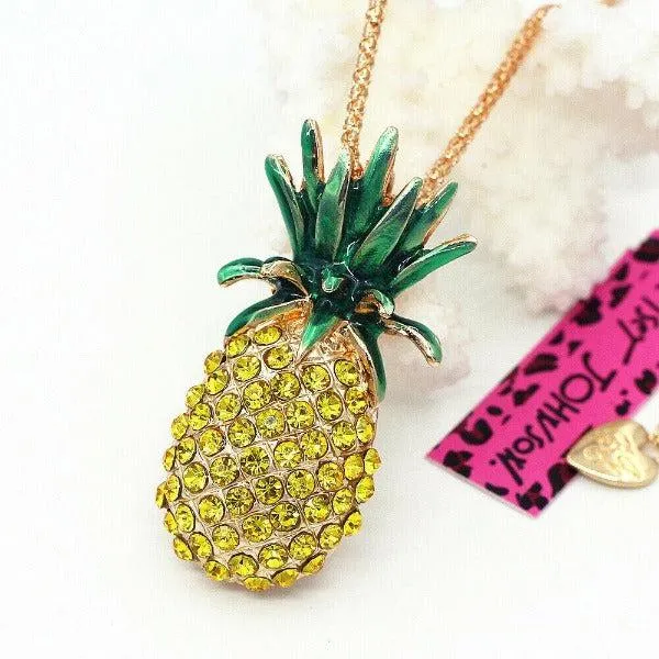 Betsey Johnson Pineapple Yellow Crystal Gold Necklace