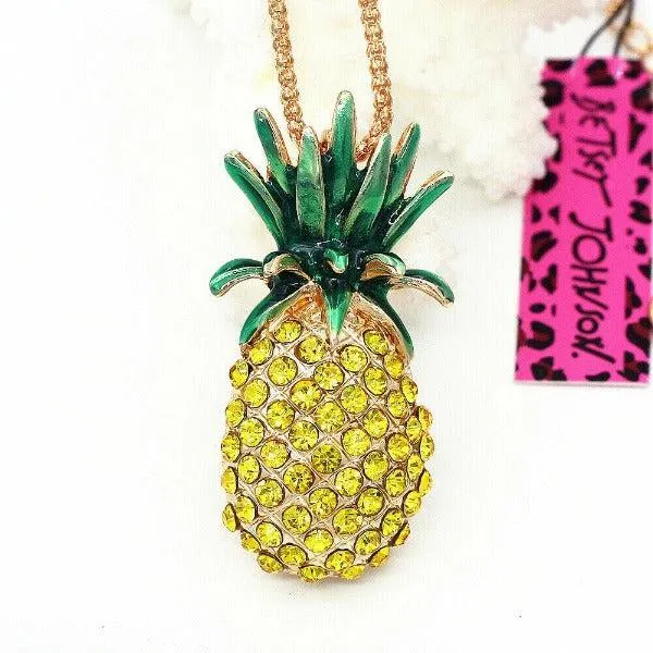 Betsey Johnson Pineapple Yellow Crystal Gold Necklace