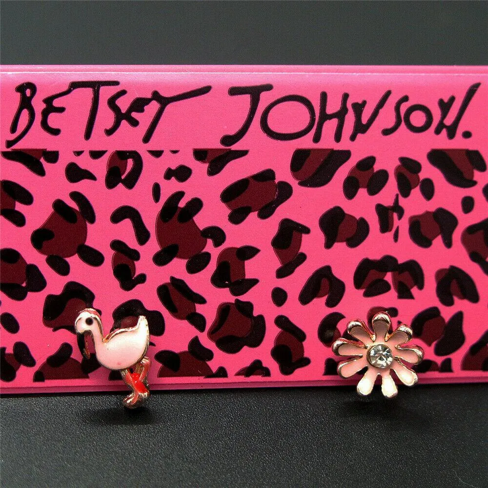 Betsey Johnson Pink Flamingo & Flower Mismatch Earrings