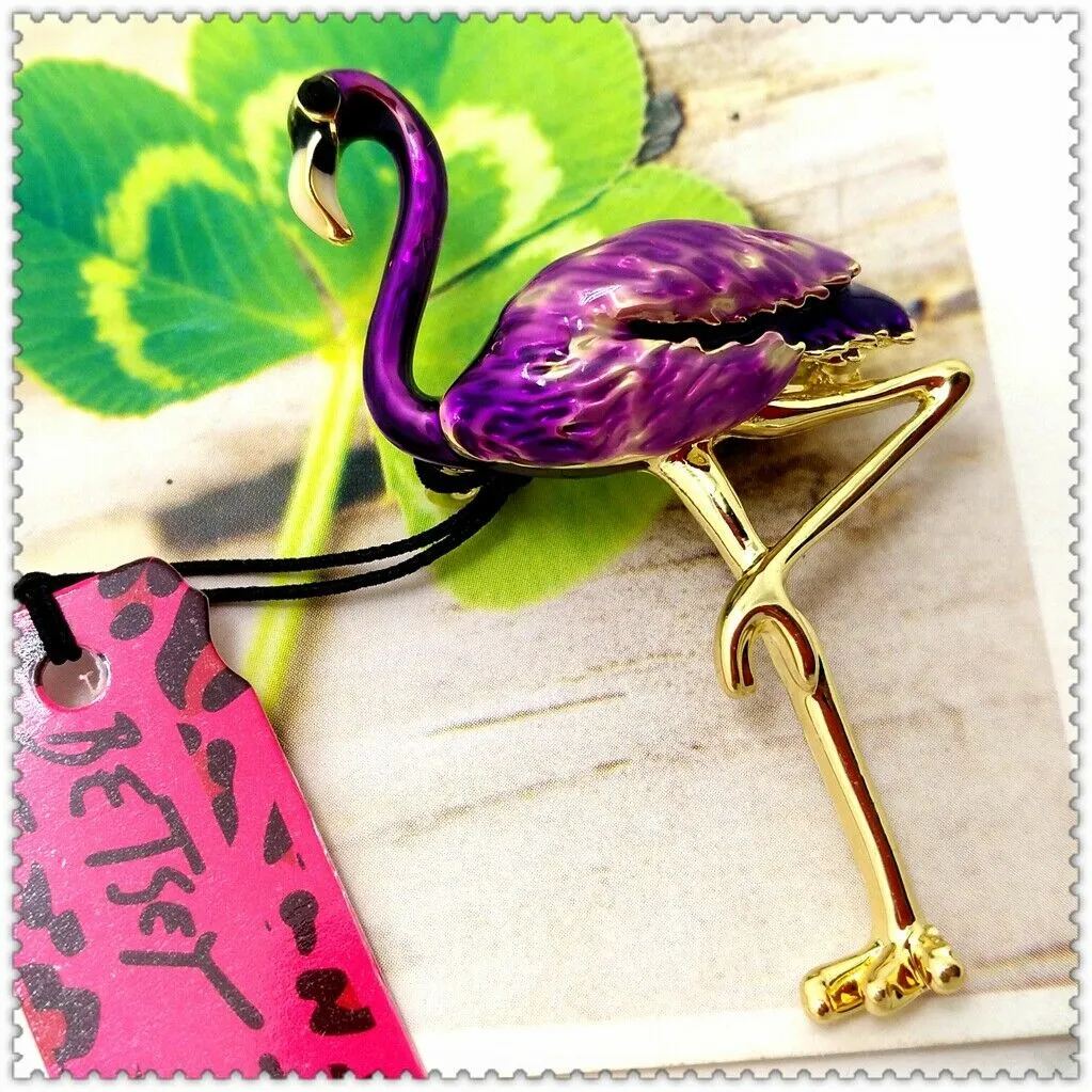 Betsey Johnson Purple Flamingo Bird Brooch Pin