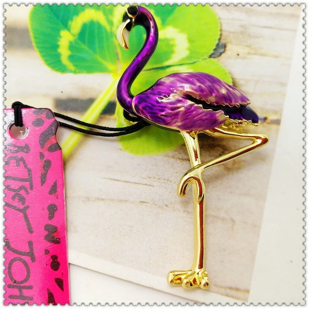 Betsey Johnson Purple Flamingo Bird Brooch Pin