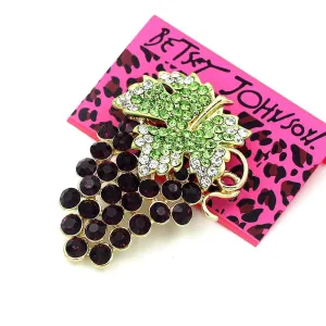 Betsey Johnson Purple Grapes Crystal Brooch Pin