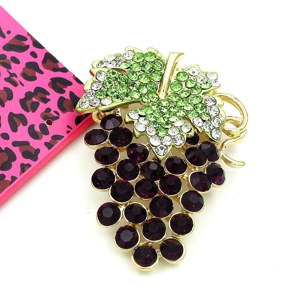 Betsey Johnson Purple Grapes Crystal Brooch Pin