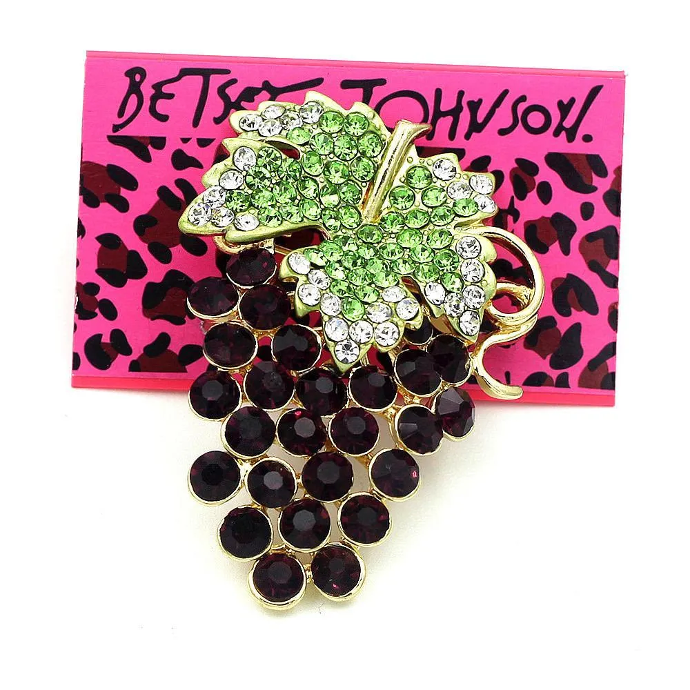 Betsey Johnson Purple Grapes Crystal Brooch Pin