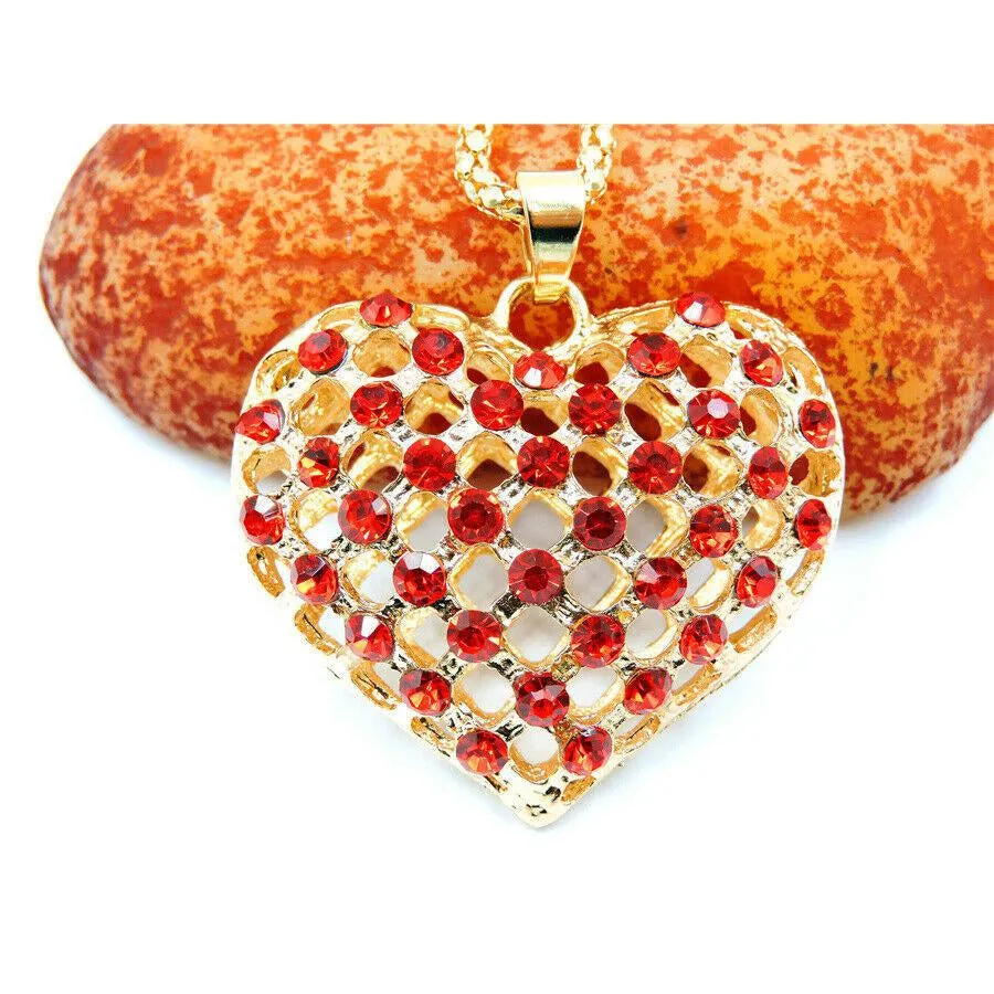 Betsey Johnson Red Crystals Gold Pendant Necklace