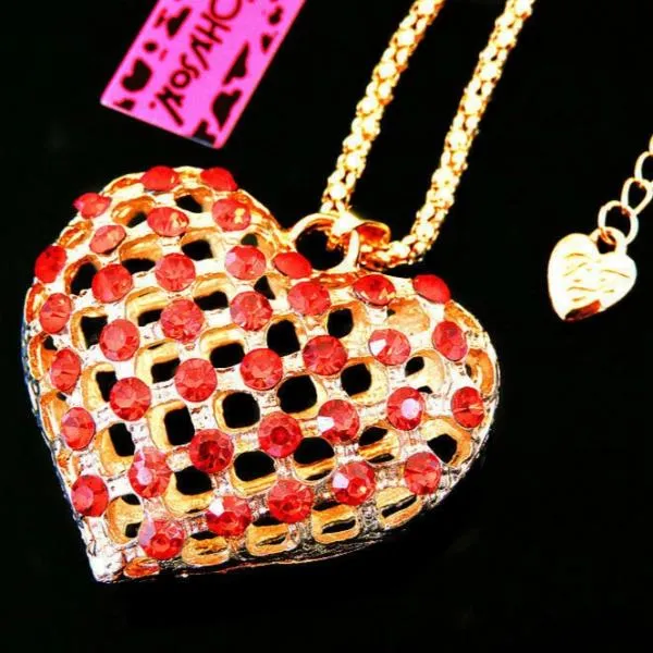 Betsey Johnson Red Crystals Gold Pendant Necklace