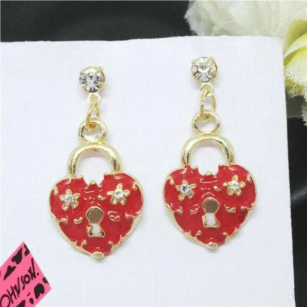 Betsey Johnson Red Heart Key Hole Earrings