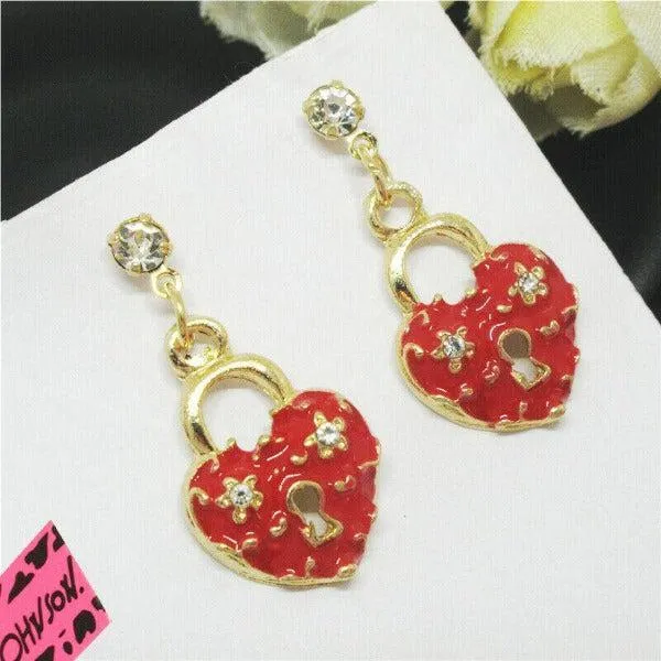 Betsey Johnson Red Heart Key Hole Earrings