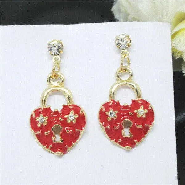 Betsey Johnson Red Heart Key Hole Earrings