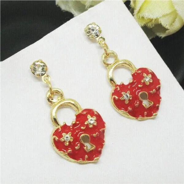 Betsey Johnson Red Heart Key Hole Earrings