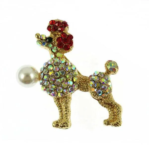 Betsey Johnson Small Poodle Crystal Faux Pearl Brooch