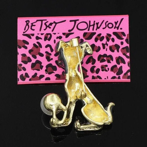 Betsey Johnson Spotted Dog Black Enamel Pearl Ball Brooch Pin