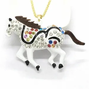 Betsey Johnson Stallion Horse White Enamel Gold Tone Necklace