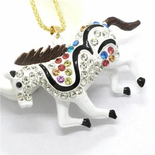 Betsey Johnson Stallion Horse White Enamel Gold Tone Necklace