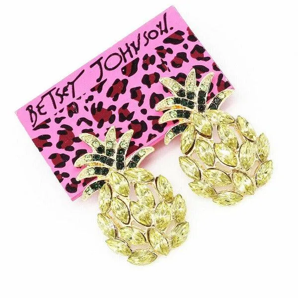 Betsey Johnson Yellow Crystal Pineapple Stud Earrings