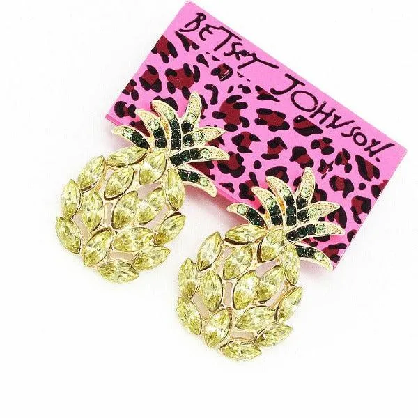 Betsey Johnson Yellow Crystal Pineapple Stud Earrings