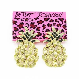 Betsey Johnson Yellow Crystal Pineapple Stud Earrings