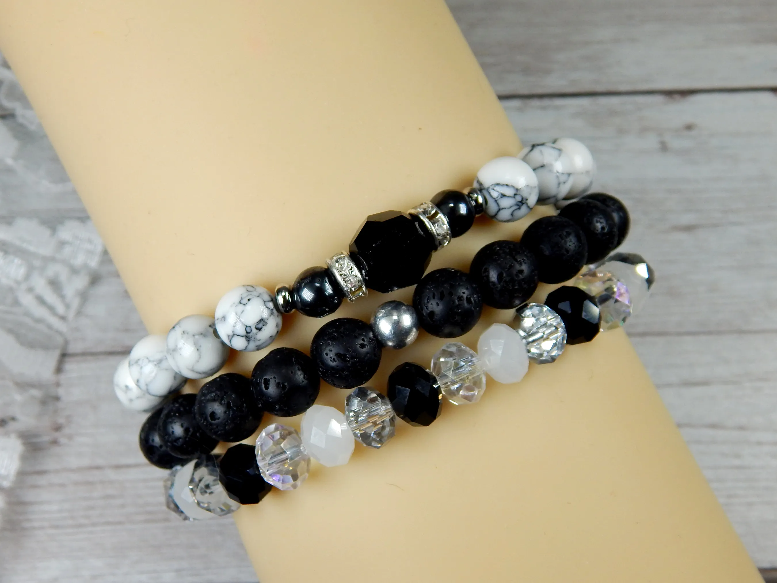 Black and White Stacked Beaded Bracelets