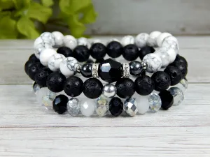 Black and White Stacked Beaded Bracelets