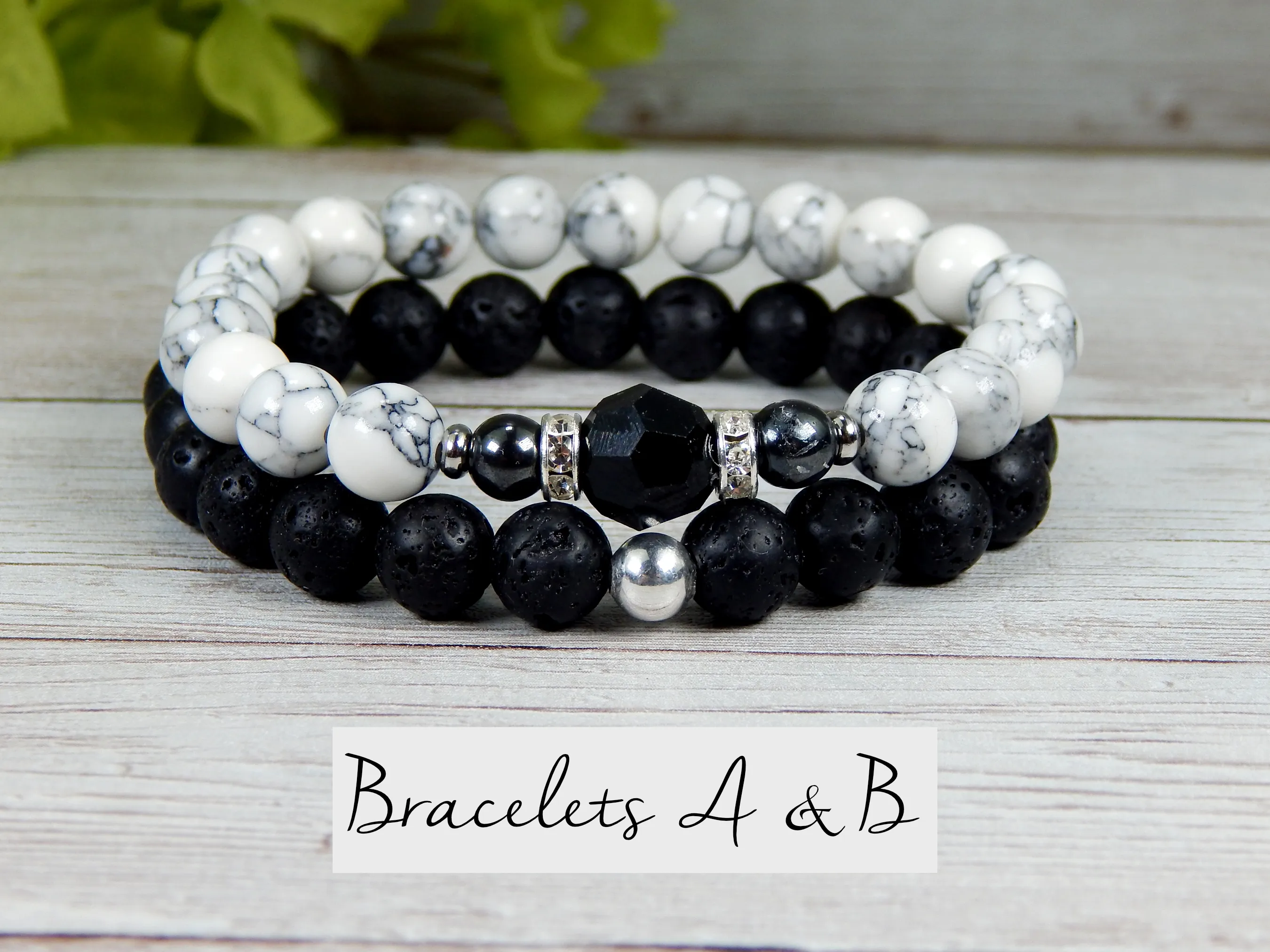 Black and White Stacked Beaded Bracelets