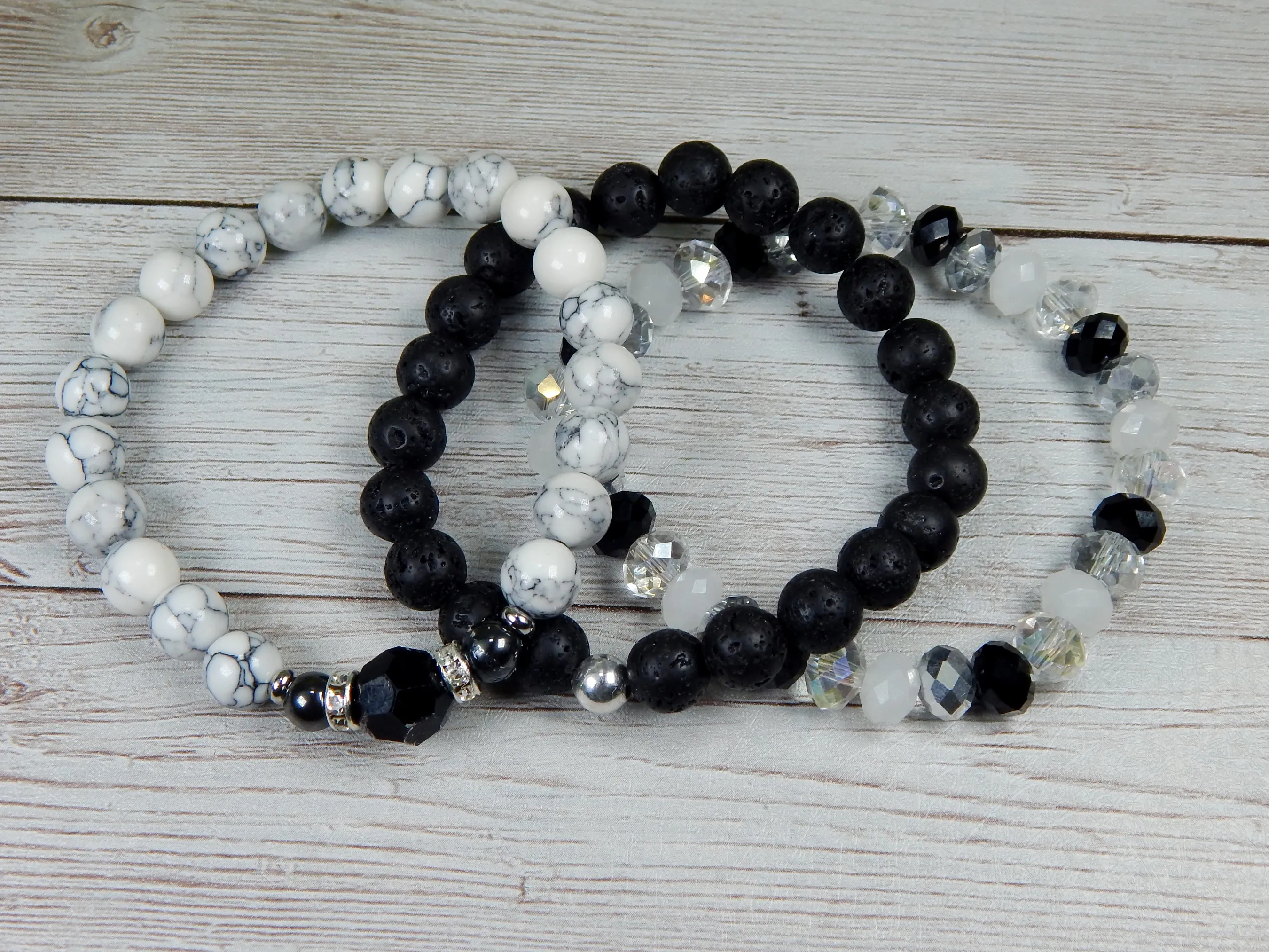 Black and White Stacked Beaded Bracelets