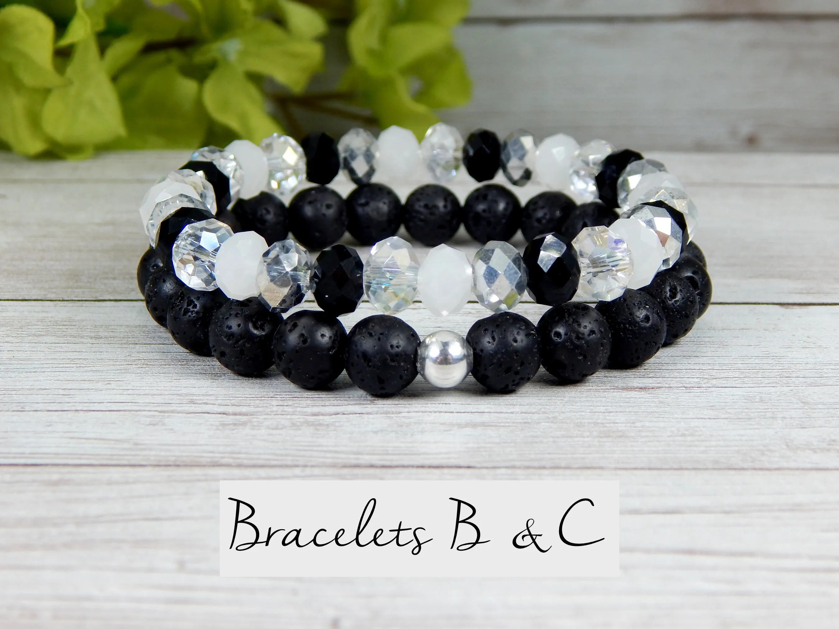 Black and White Stacked Beaded Bracelets