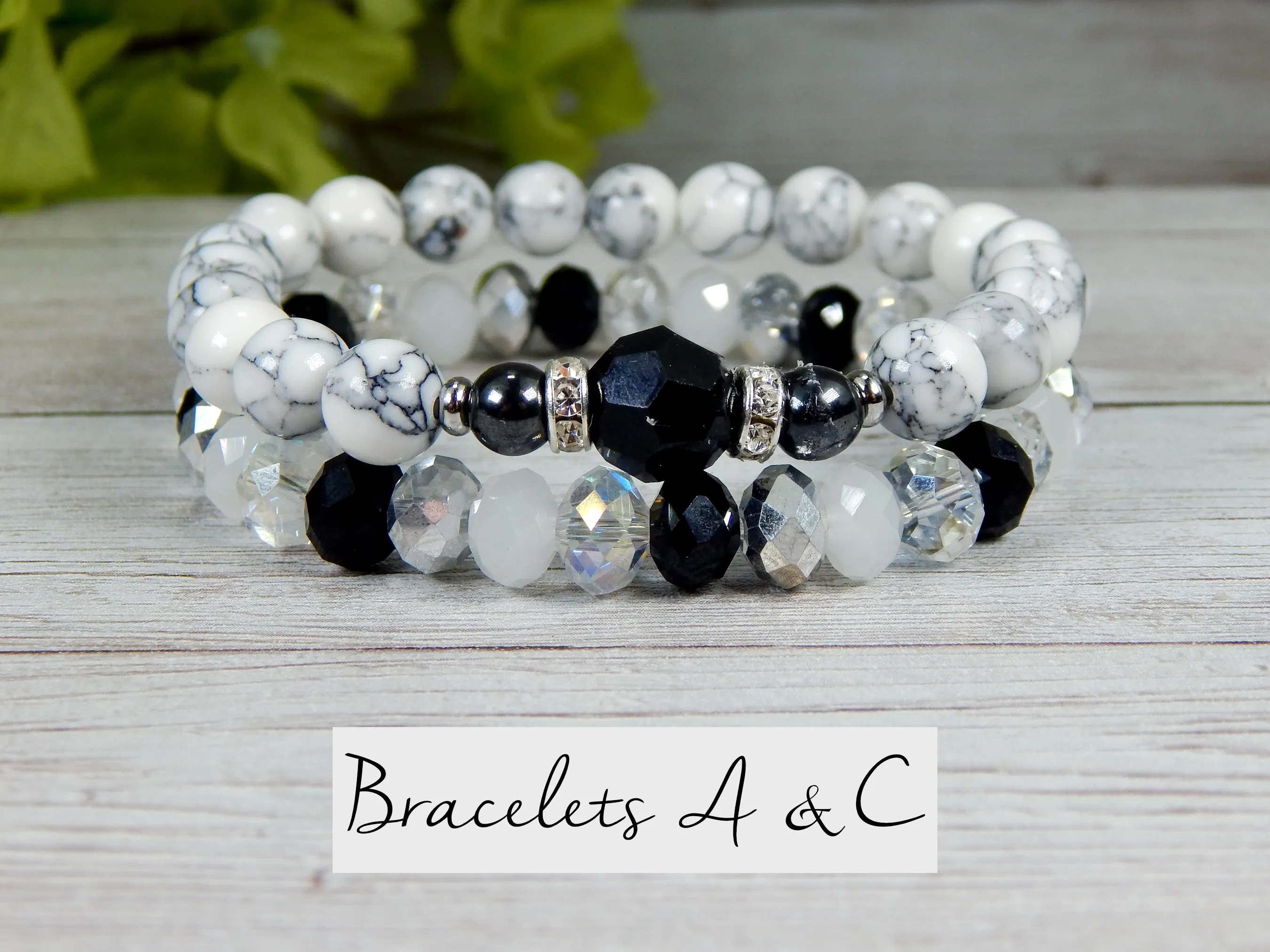 Black and White Stacked Beaded Bracelets