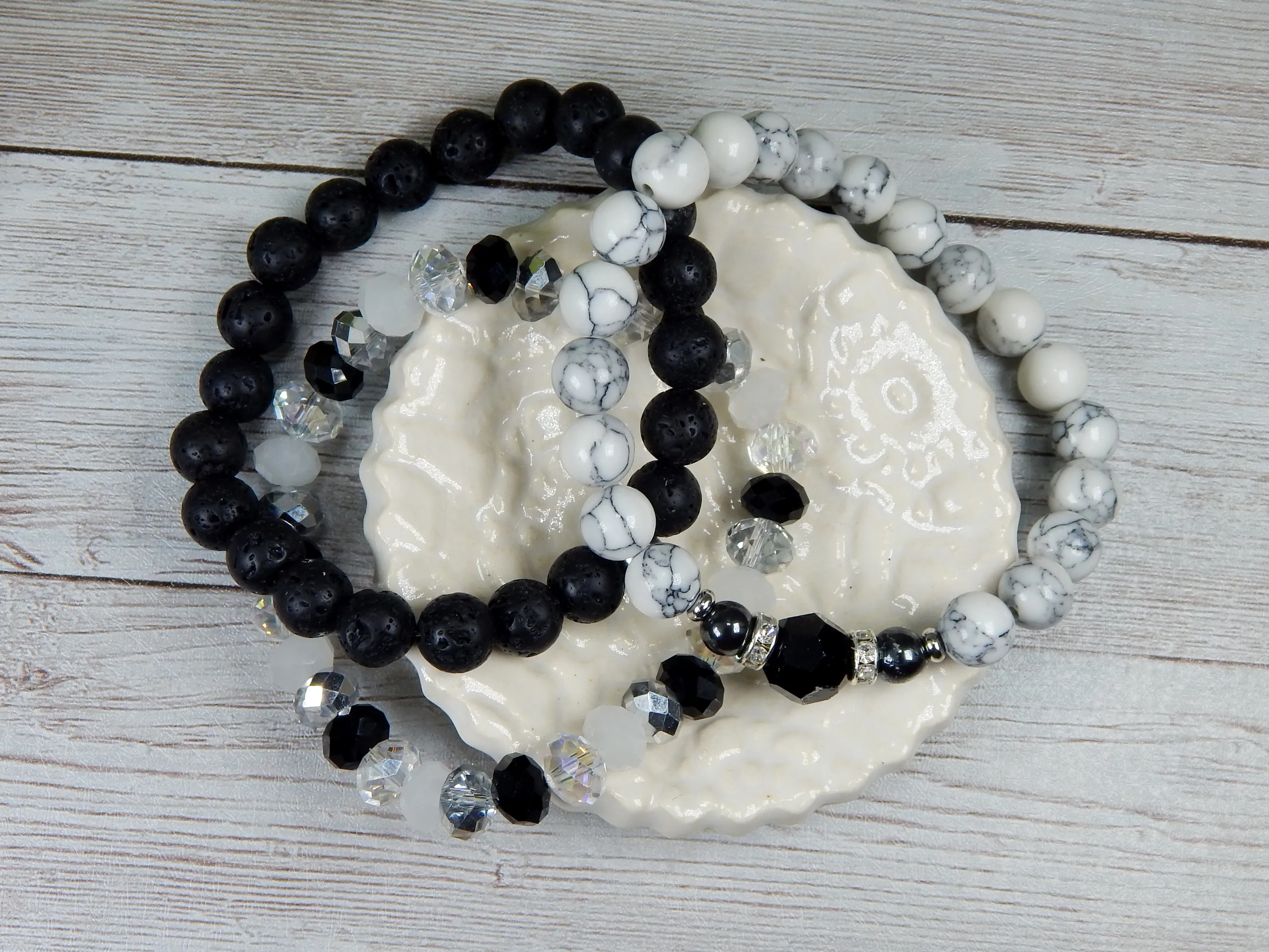 Black and White Stacked Beaded Bracelets