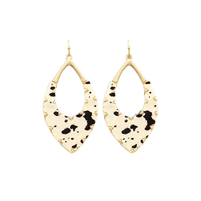 Black Leather Cow Teardrop Earrings