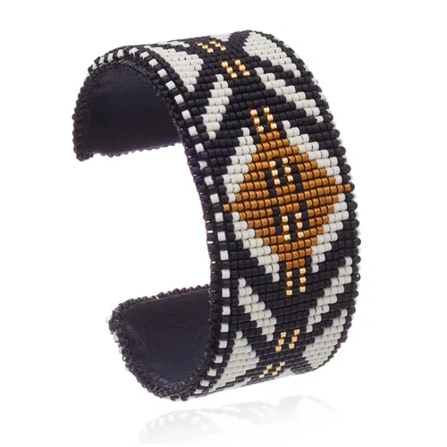 Black Lynx Desano Beaded Wide Leather Cuff