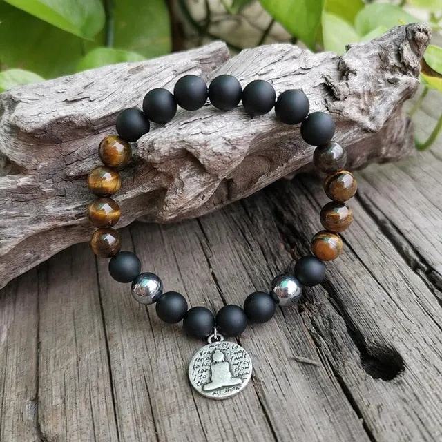 Black Onyx & Tigers Eye Bracelet with Buddha Charm