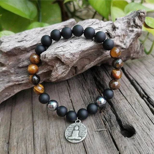 Black Onyx & Tigers Eye Bracelet with Buddha Charm