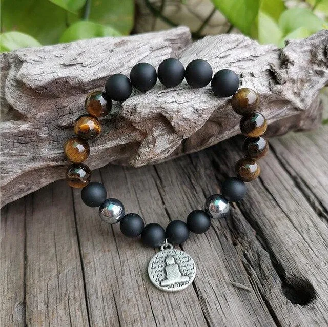 Black Onyx & Tigers Eye Bracelet with Buddha Charm