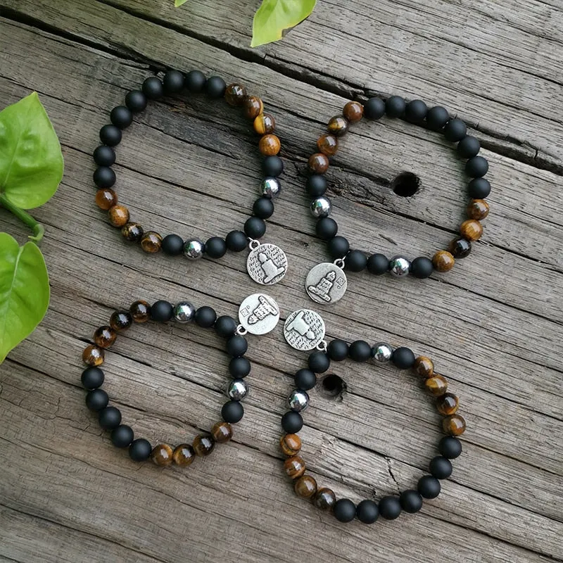 Black Onyx & Tigers Eye Bracelet with Buddha Charm