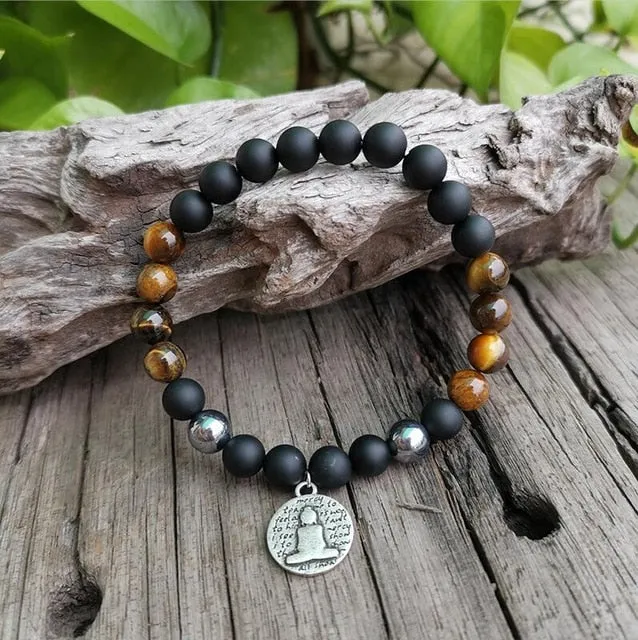 Black Onyx & Tigers Eye Bracelet with Buddha Charm