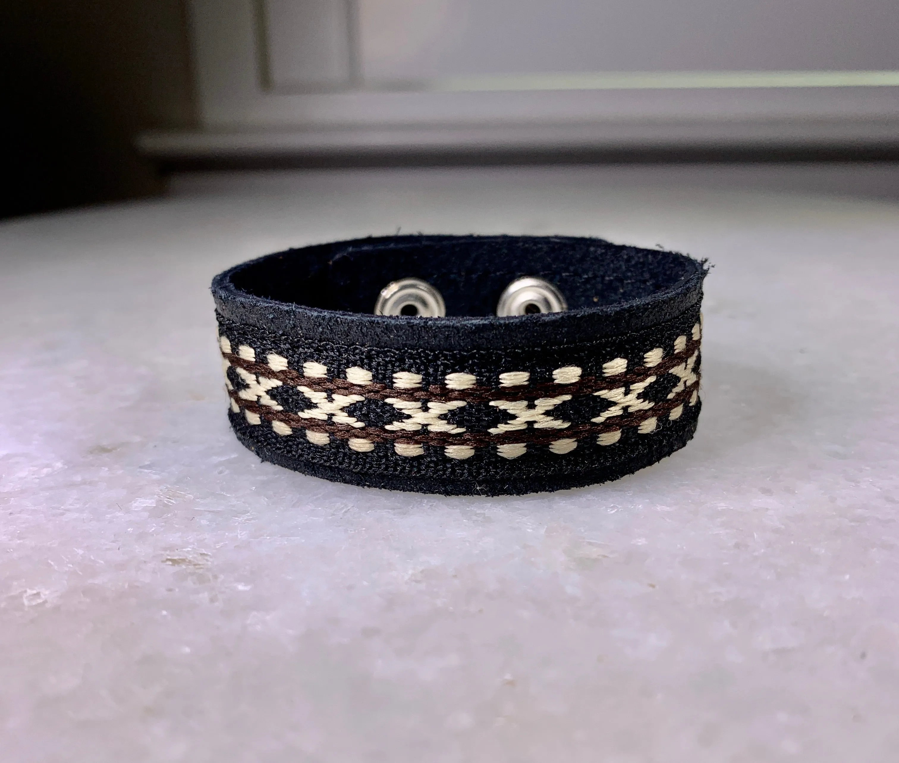 Black Stitched Leather Bracelet