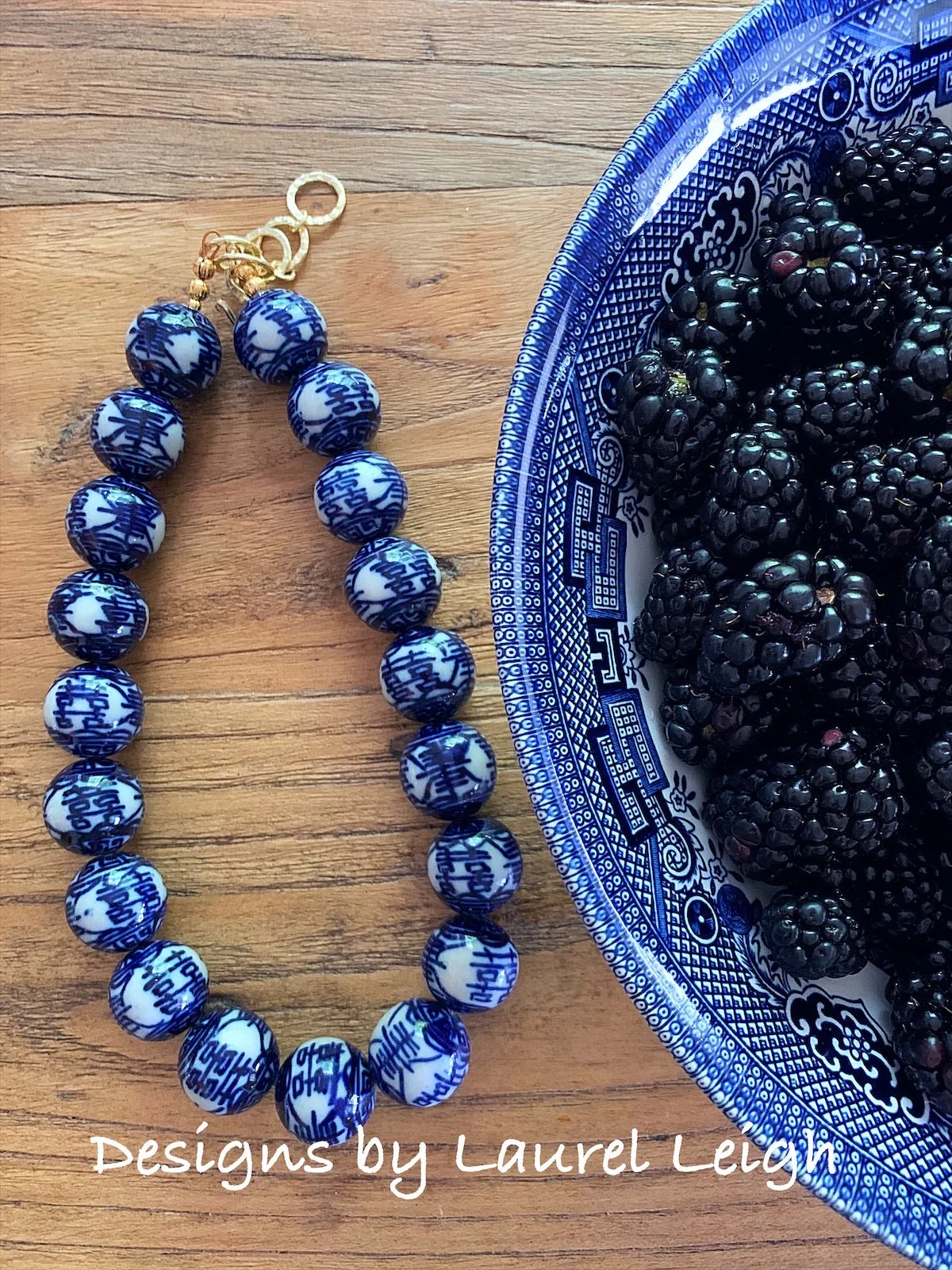 Blue & White Chinoiserie Double Happiness Necklace