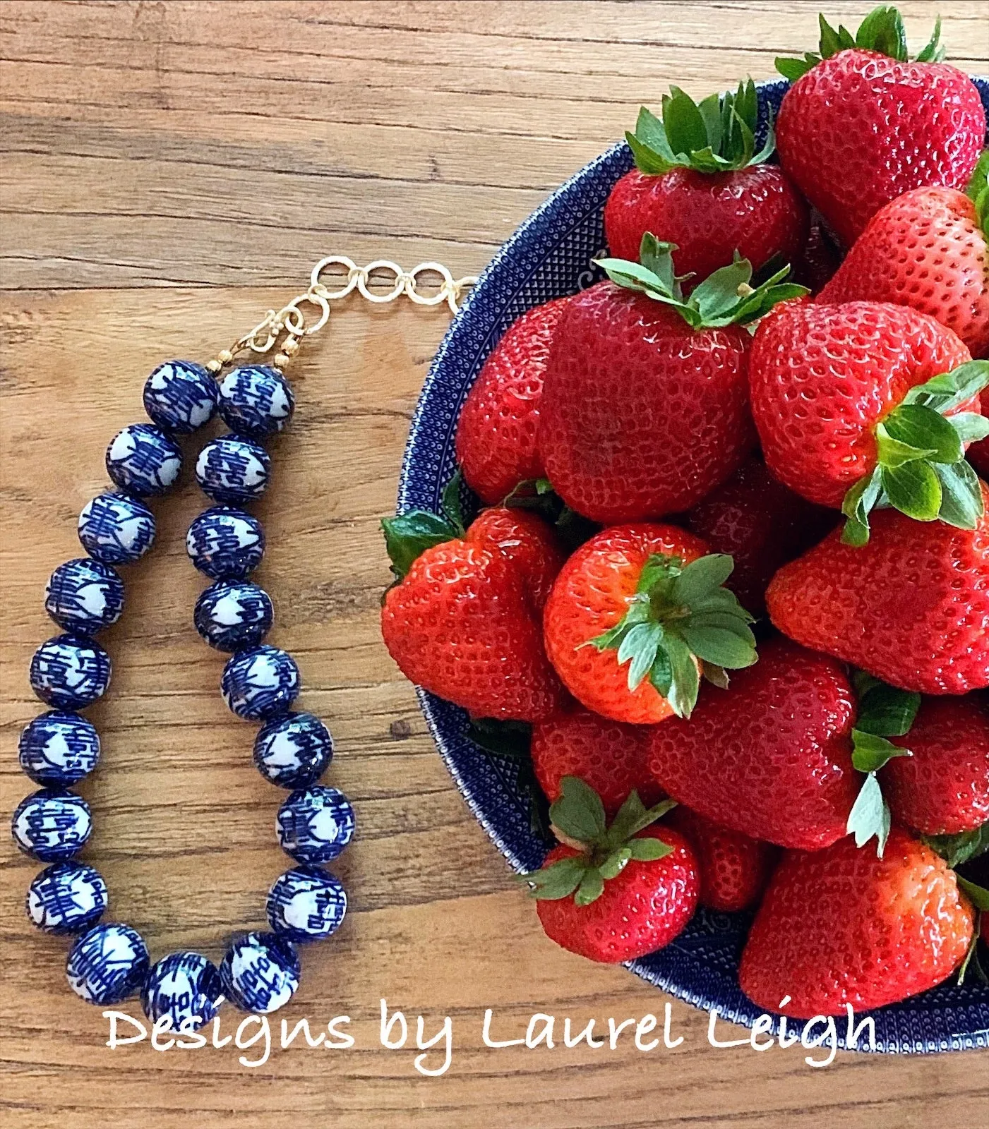 Blue & White Chinoiserie Double Happiness Necklace