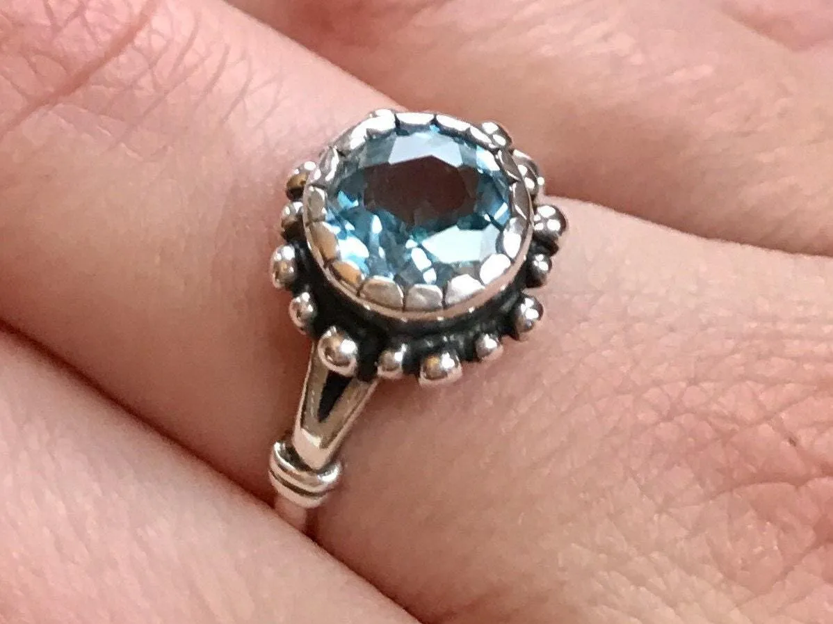 Blue Flower Ring - Blue Topaz Flower Ring - Natural Blue Topaz Ring