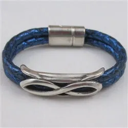 Blue Leather Braided Bracelet Silver Acccent