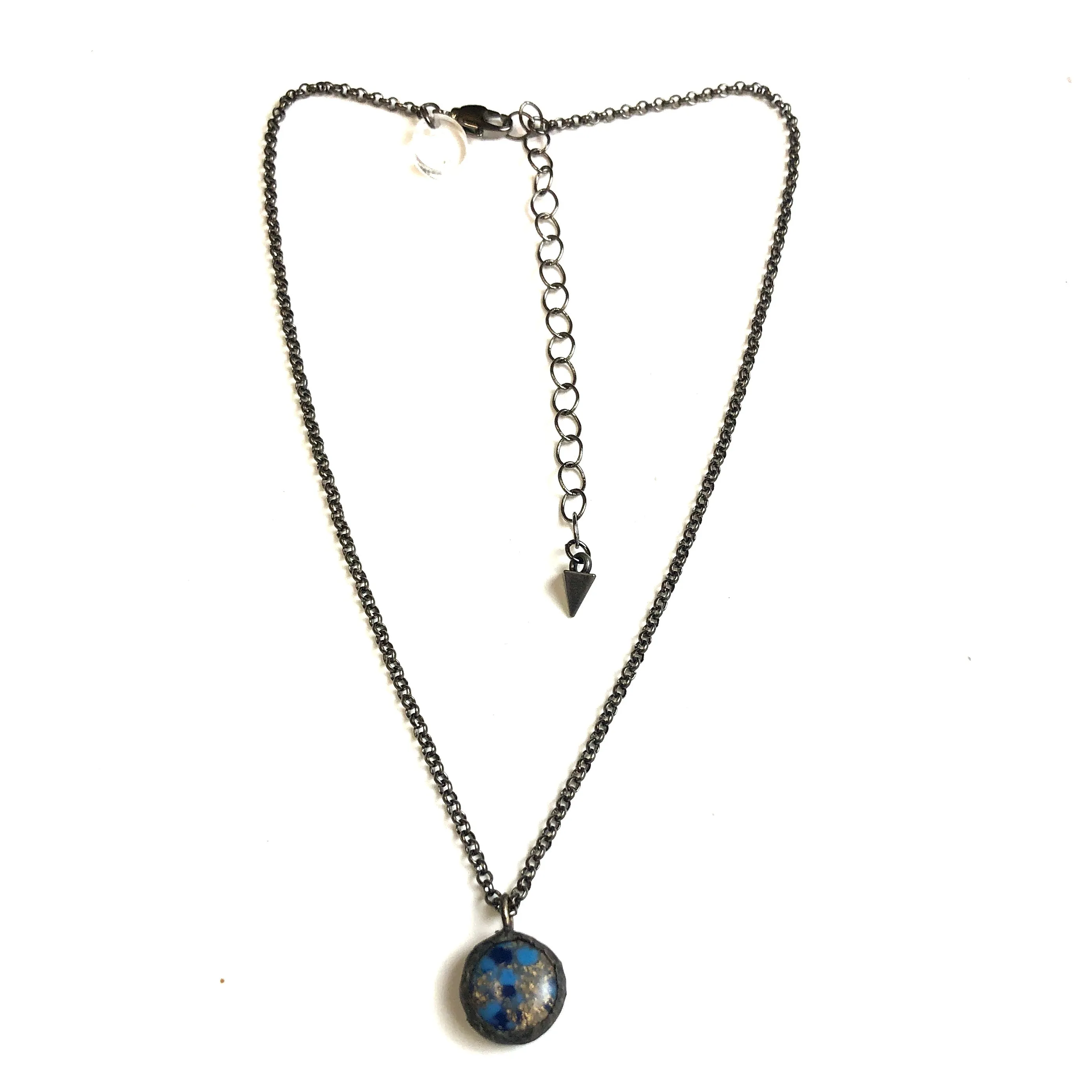 Blue Mosaic & Gun Metal Layering Necklace - Shortie