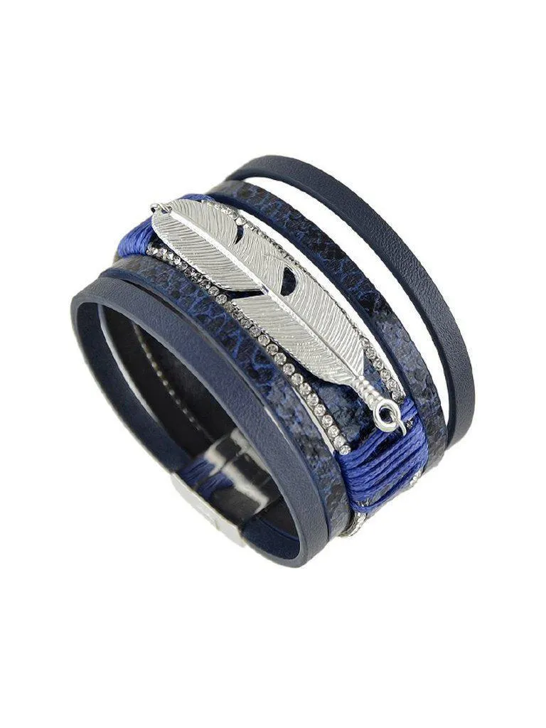 Blue Multilayer Blue Black Pu Leather Wrap Bracelets