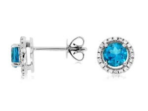 Blue Topaz Diamond Halo Earrings