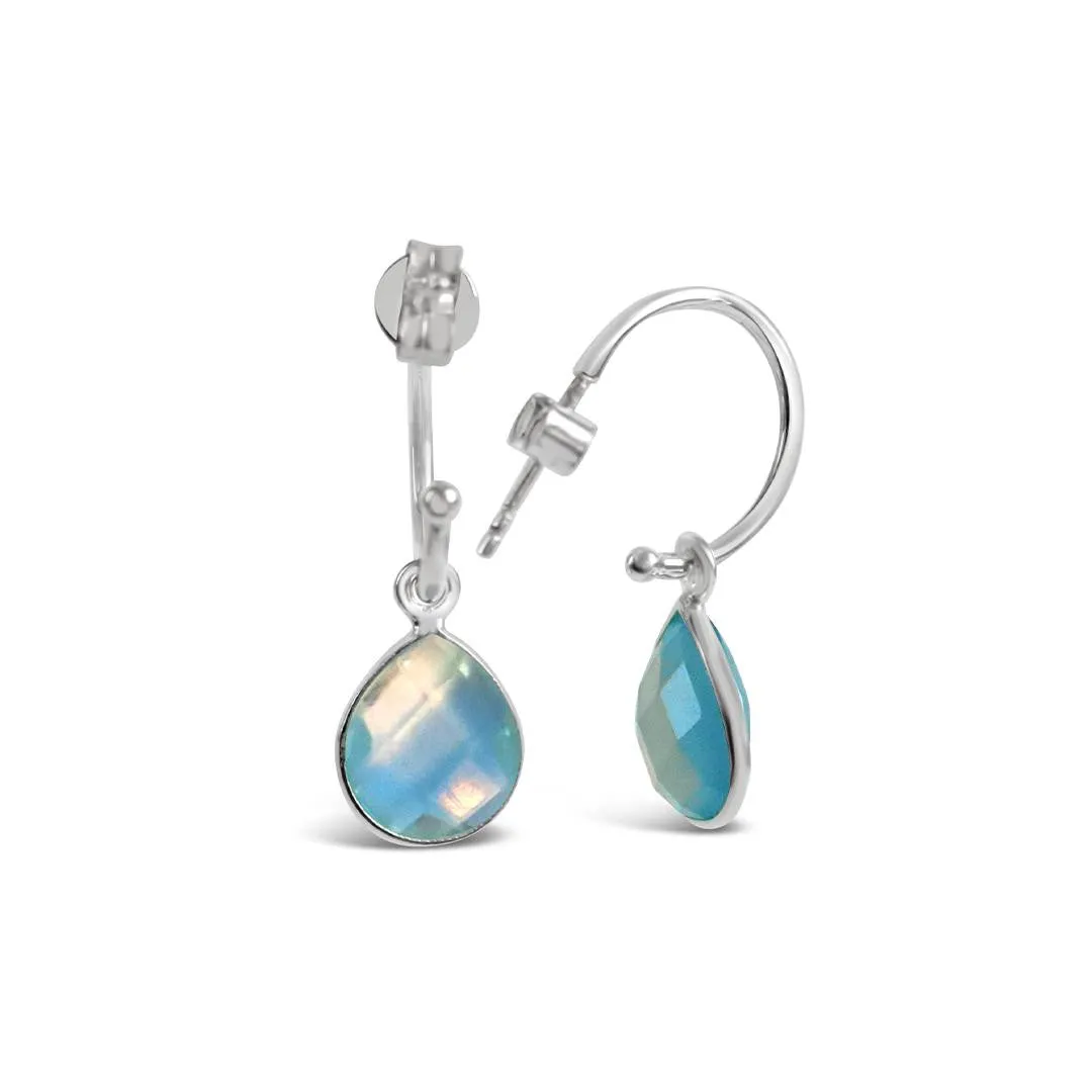 Blue Topaz Drop Hoop Earrings | Silver - December