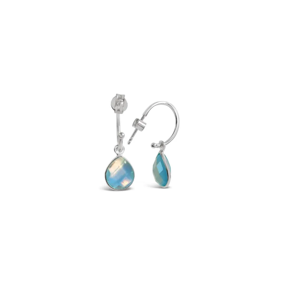 Blue Topaz Drop Hoop Earrings | Silver - December