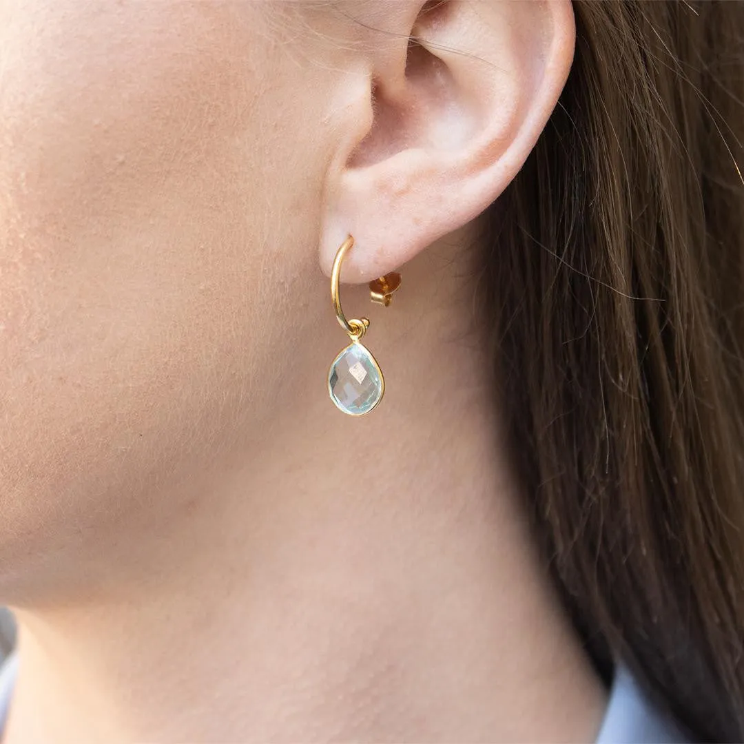 Blue Topaz Drop Hoop Earrings | Silver - December