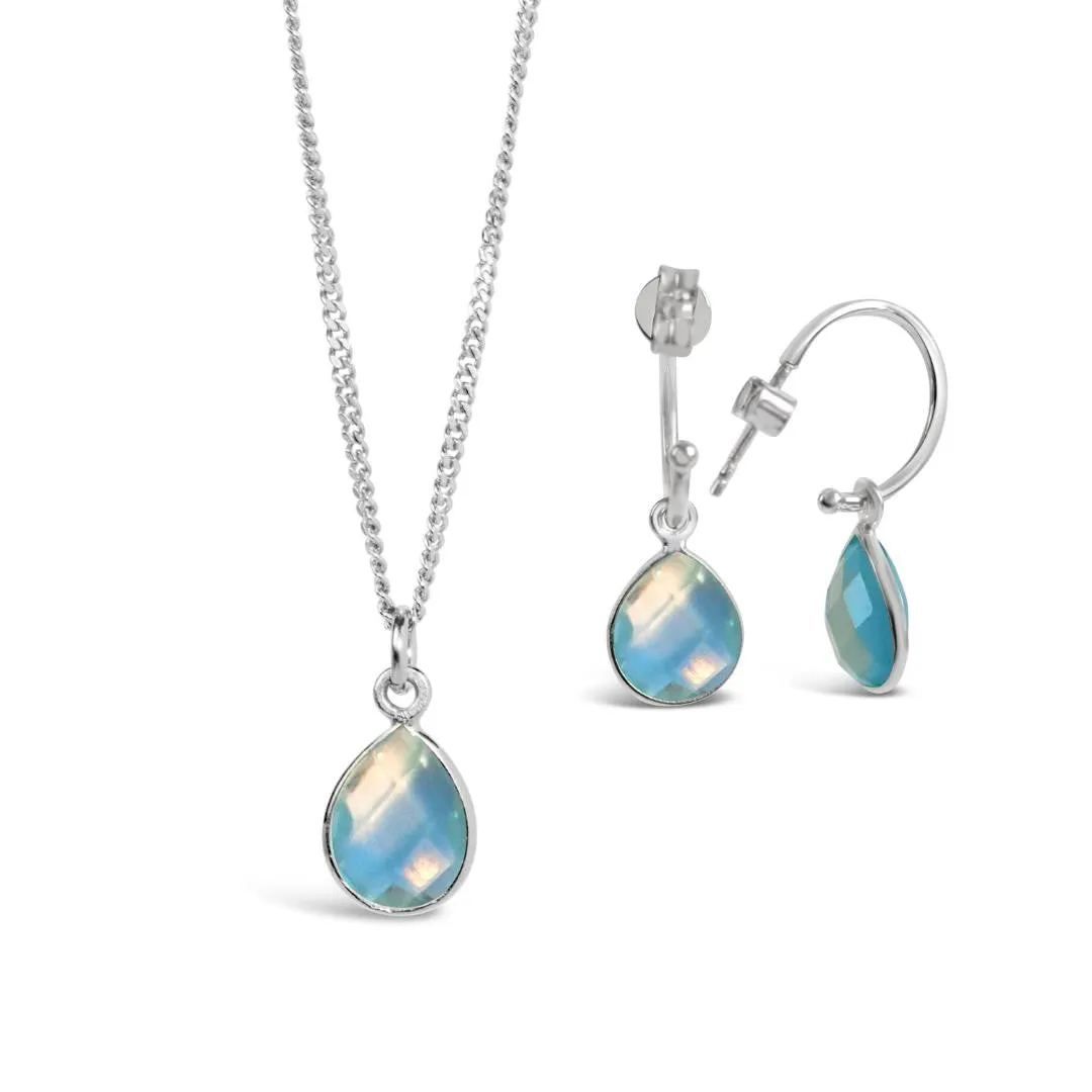 Blue Topaz Drop Hoop Earrings | Silver - December