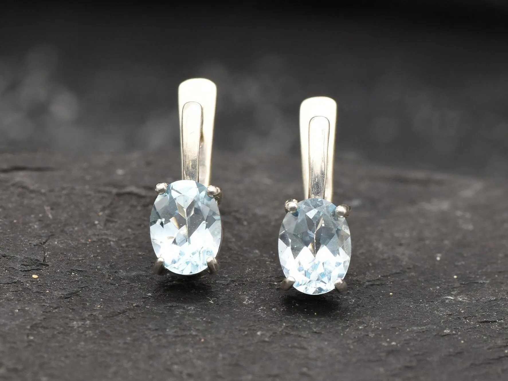 Blue Topaz Earrings - Natural Blue Topaz, Blue Dainty Earrings