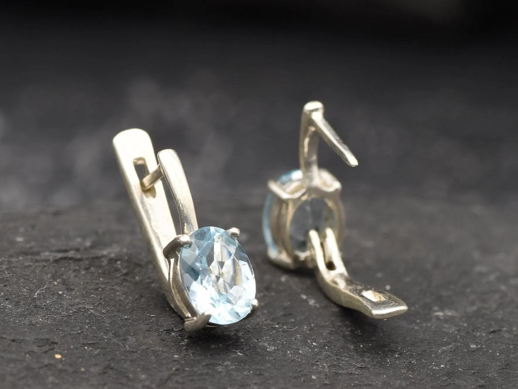 Blue Topaz Earrings - Natural Blue Topaz, Blue Dainty Earrings